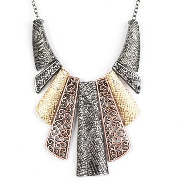 Cave Girl Grotto Gold Copper Multi Necklace & Earrings Set - Picture 3 of 4